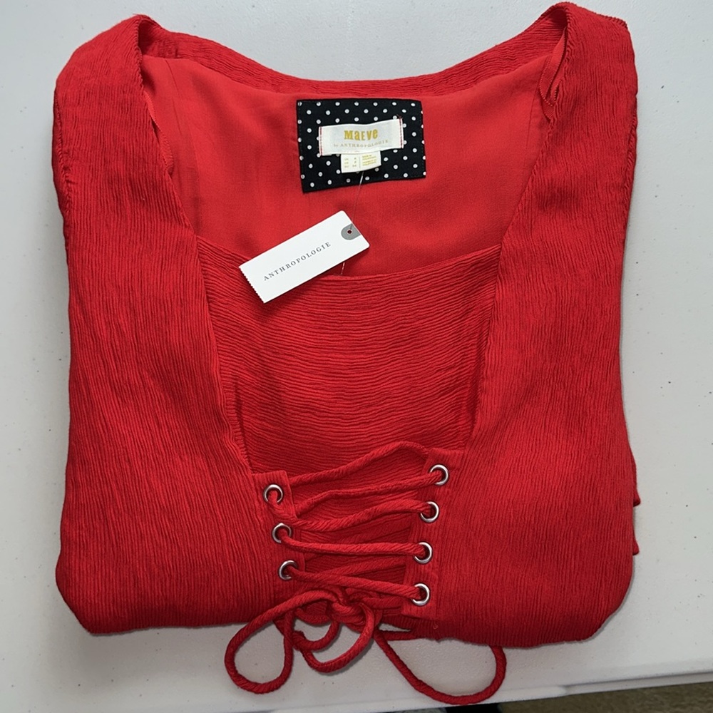 New with tag on Maeve Red Pleated A-Line Midi Dress. - Picture 11 of 15
